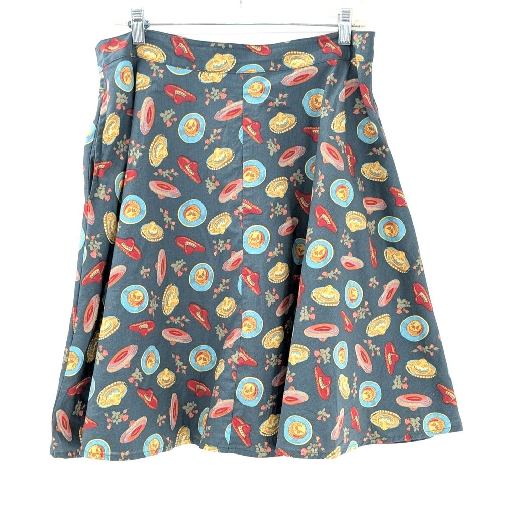 Dangerfield Sombreros Mexican Fiesta Retro Mod Cotton Mini Circle Skirt US SZ 14